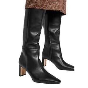 Sam Edelman 10M Black Sylvia Leather Heeled Knee High Boots Pointed Toe L14-26